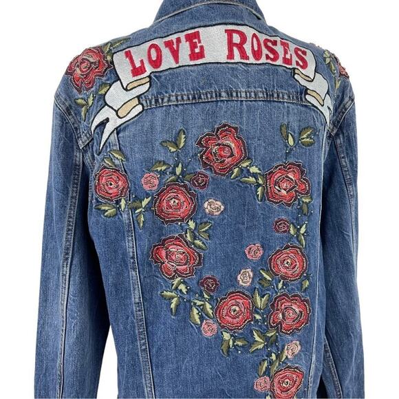 Zara Denim Embroidered Love Roses Oversized Jeans Denimwear Jacket Size Small - Picture 13 of 16
